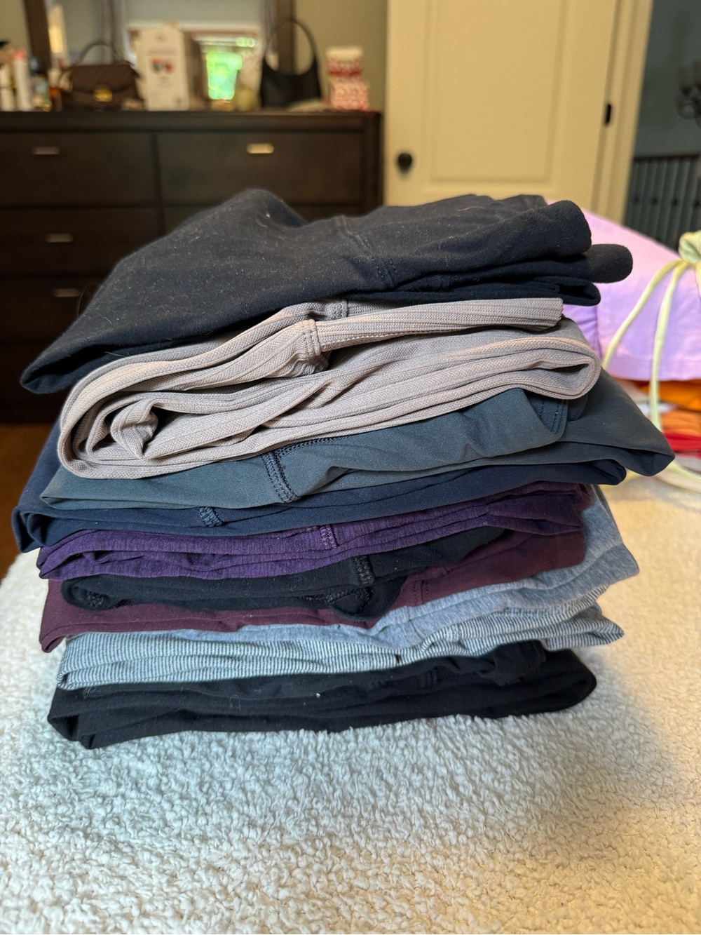 Women's Leggings Stack in Black, Gray, Purple, Tan
